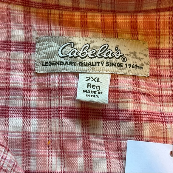 Cabela's Women's Button Up Short Sleeve Blouse Coral & Cream Plaid Size 2XL - Picture 3 of 10